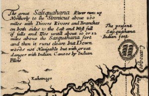 Figure 3. Susquehannock village on the 1670 Herrman map. Library of Congress, Geography and Map Division.